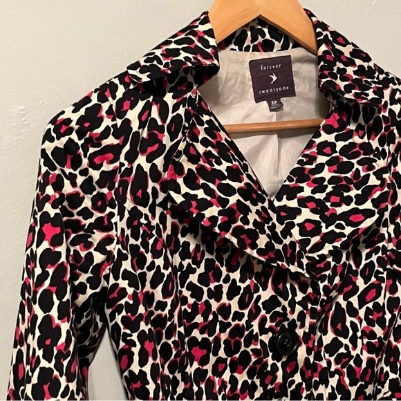 Leopard Animal Print Trenchcoat Rain Jacket Black Pink Small - Picture 11 of 12